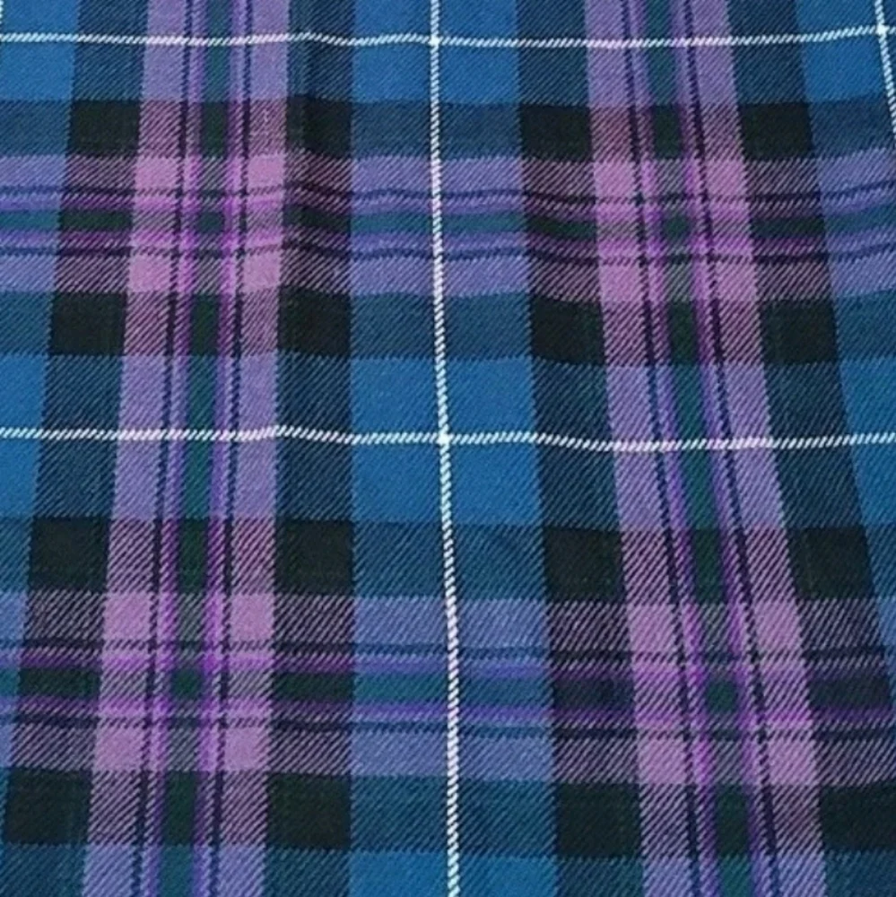 Fringed Blanket Wrap Scarf Purple Tartan Plaid Rectangular Sz 24/70 Preppy Boho - Picture 7 of 9